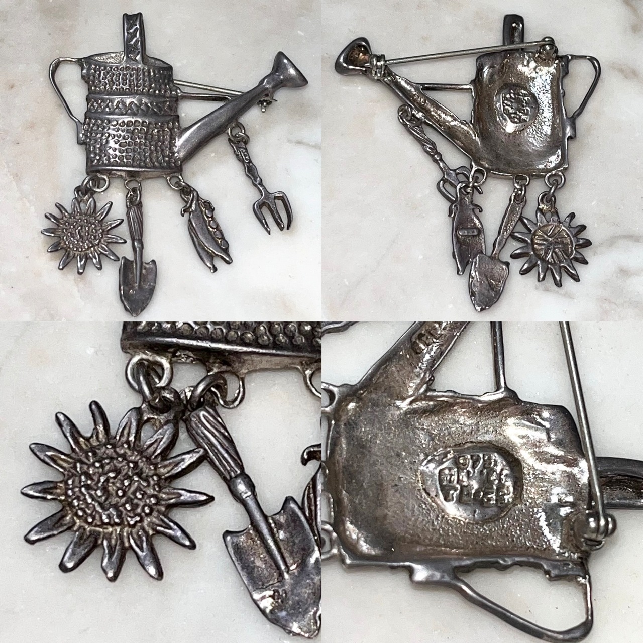 vintage Mexican silver charm brooch