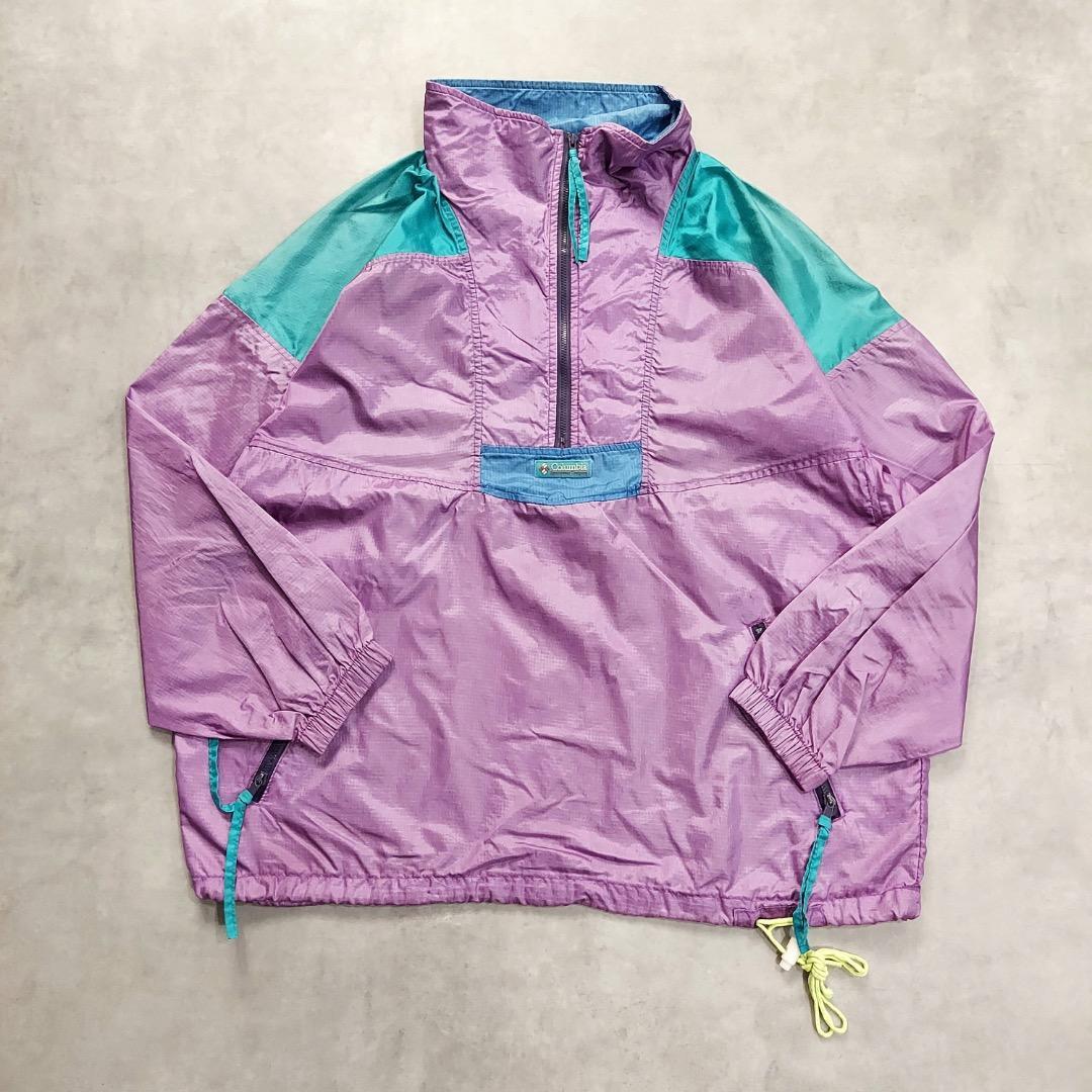 コロンビア ナイロンジャケット 古着 ハーフジップ ロゴ XL 紫 16593
