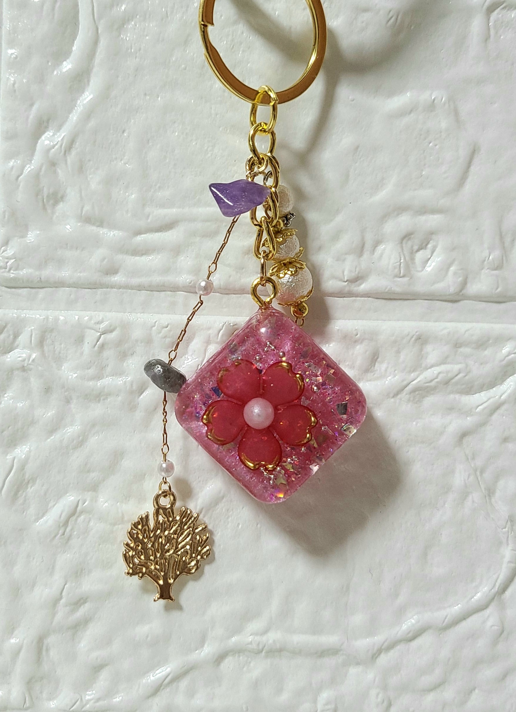 ハンドメイドチャームストラップキーホルダーローズ柄ハート