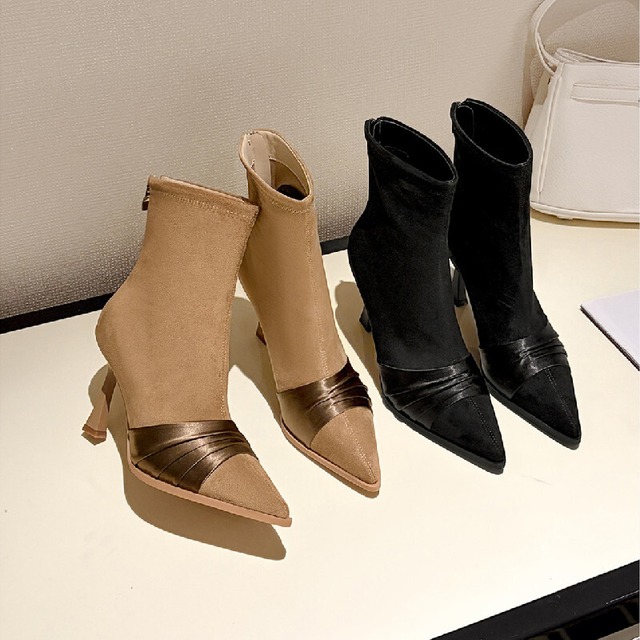 2colors シューズ ショートブーツ ポイントトゥ ブラウン ブラック 8CM