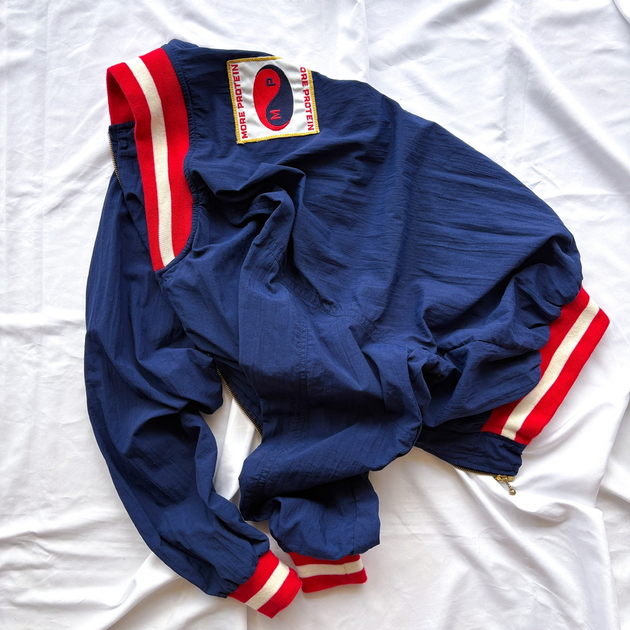 WILLIAM HUNT Nylon Award Jacket With 'MORE PROTEIN' Patch