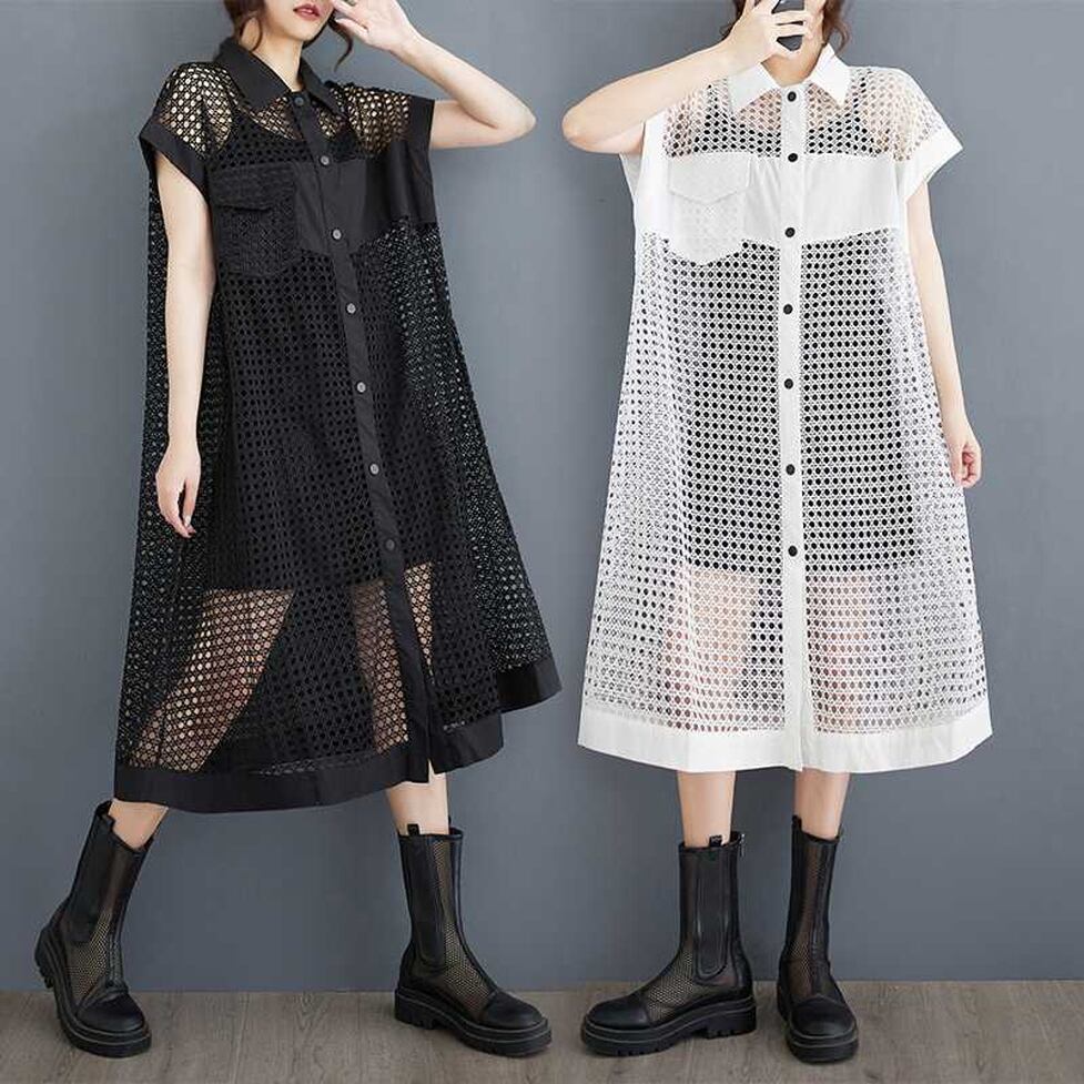sheer mesh wide onepiece / l0758