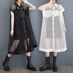 sheer mesh wide onepiece / l0758