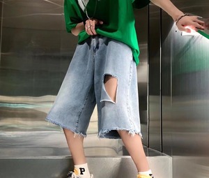 【韓国ファッション】デニムショーツ メンズカジュアルダメージパンツ