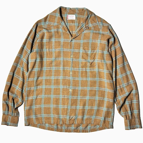 Vintage 60's【mac phergus】Open Collar Rayon Check Shirt