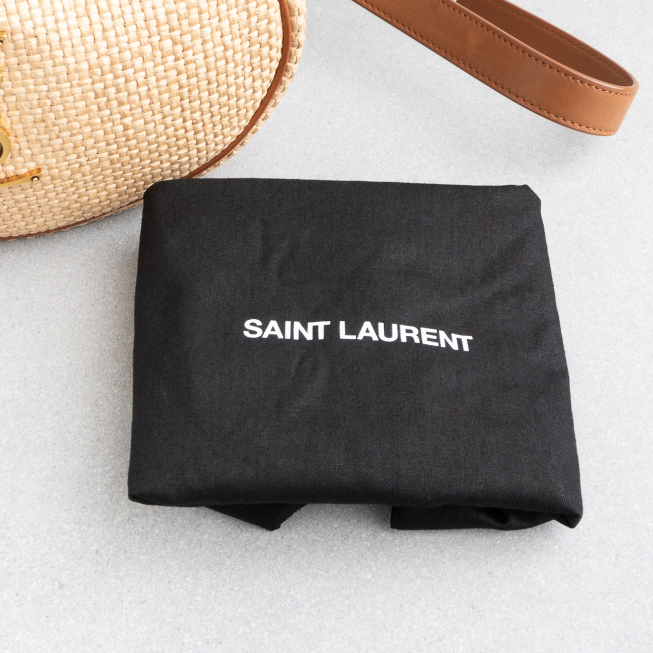 サンローラン カメラバッグ ベージュ ラフィア ブラウン レザー