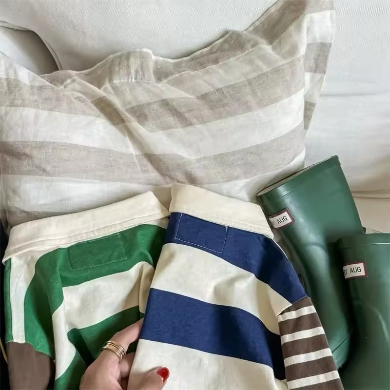 dog刺繍ボーダーポロシャツ