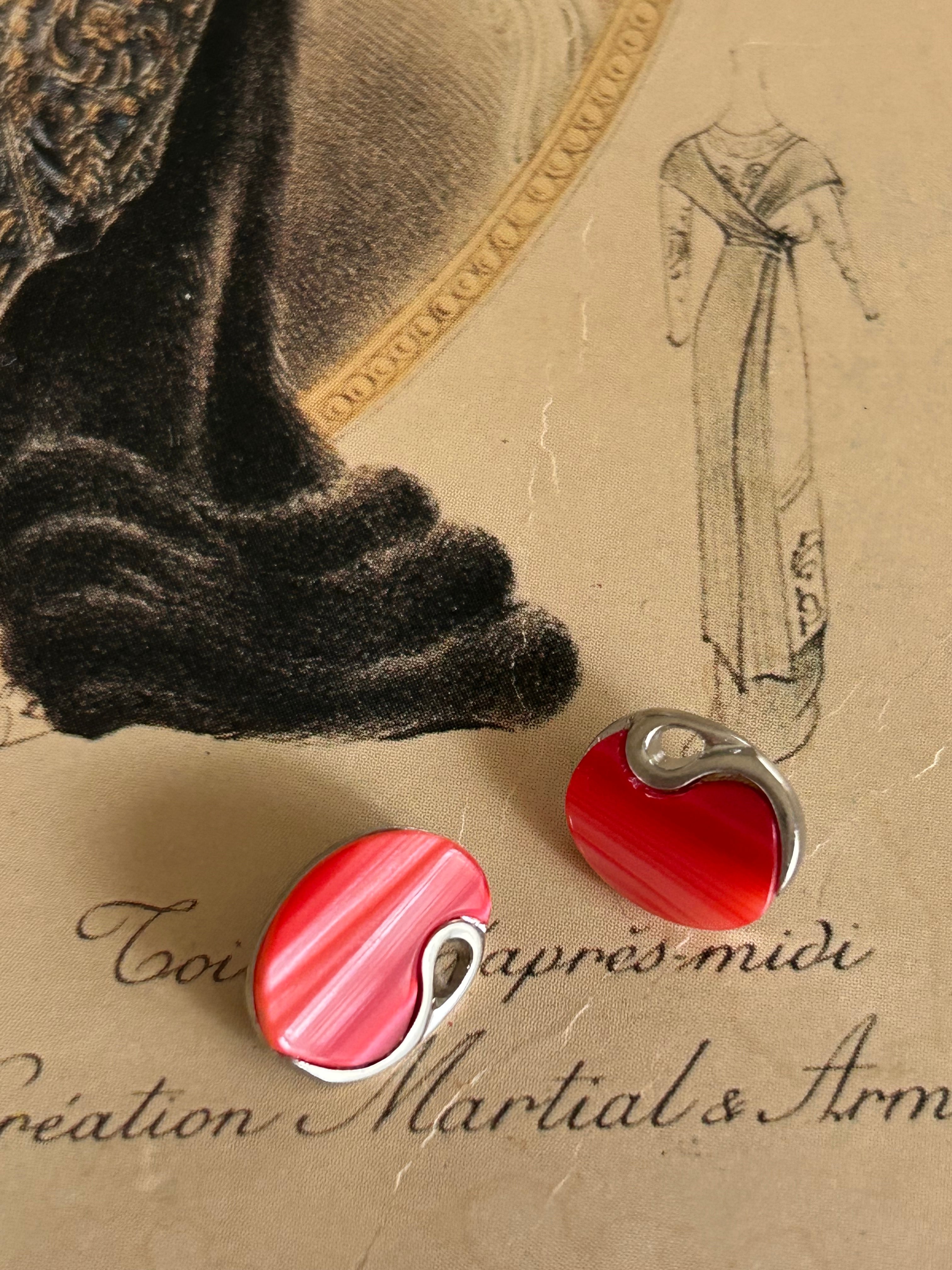 Japanese Vintage ボタン 11mm オーバル カボション レッド アクセサリーパーツ 装飾材 カルトナージュ