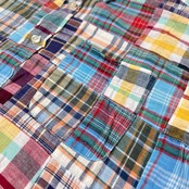 BEAMS ビームス マドラスチェック パッチワーク BD 半袖シャツ サイズ M /メンズ/マルチ/インド綿