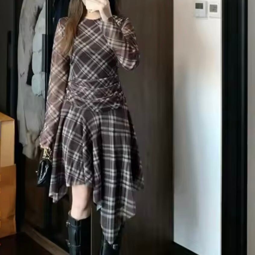 asymmetry hem sheer dress