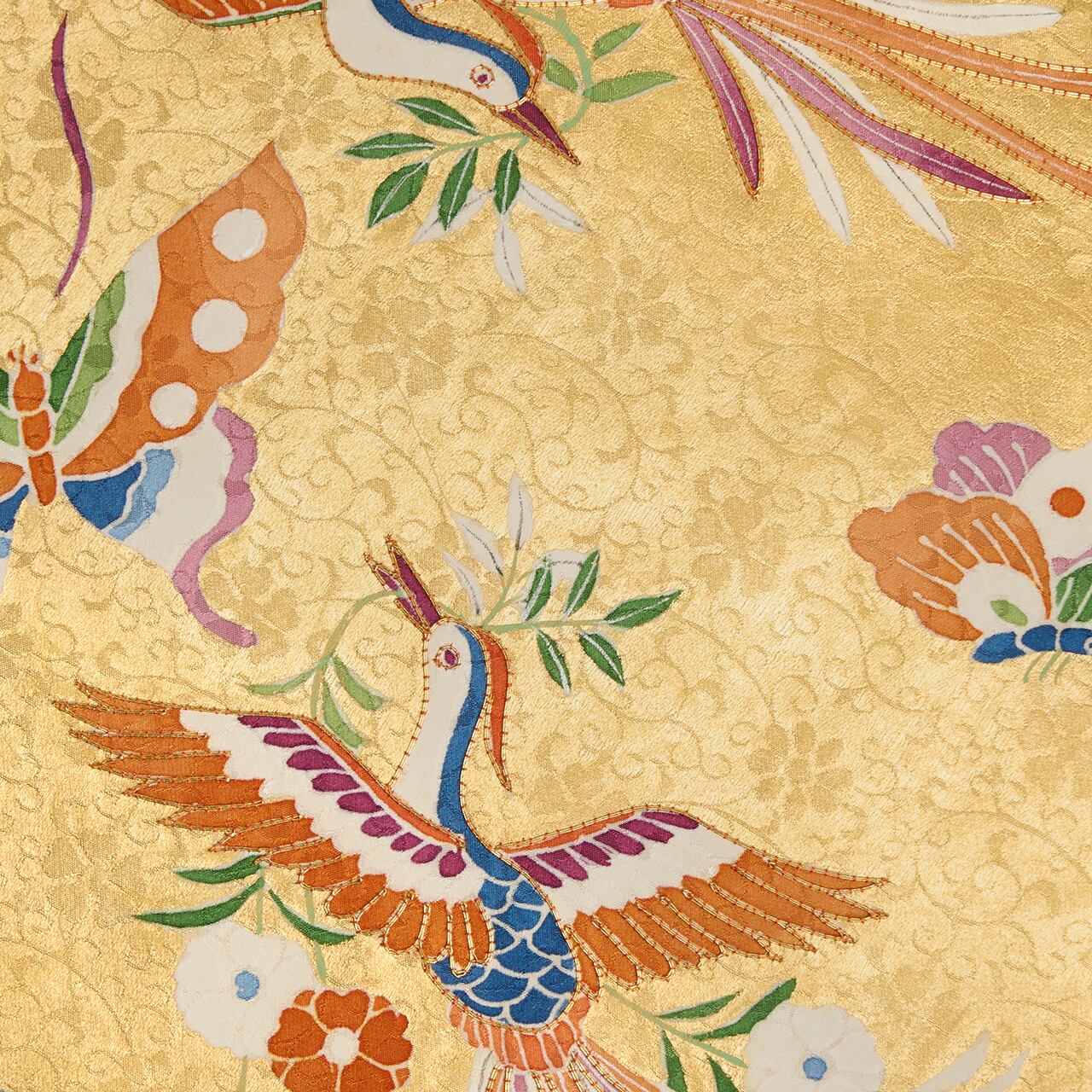 鳳凰と蝶々の模様 手描友禅に摺箔 名古屋帯 【未着用品】 | かわの屋