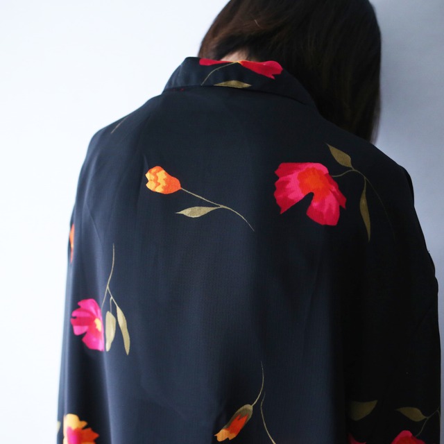 flower art pattern over silhouette see-through shirt