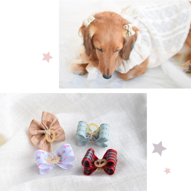 犬 ヘアアクセサリー リボン ヘアゴム 8点セット 髪飾り F ナチュラル Hapi Co