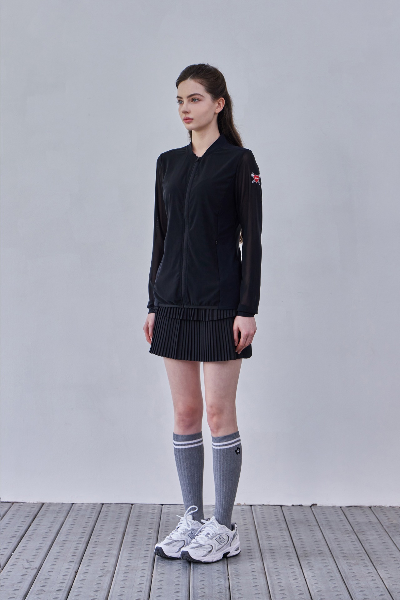 GOXO ゴーエックスオー ハートアタックメッシュスリーブジップアップ ブラック