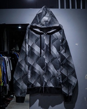【add (C) vintage】“NO FEAR”Monotone Gradation Checkerd Loose Zip Up Hoodie
