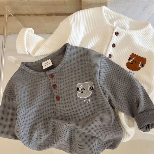 【80-130】秋ワッフル刺繍クルーネックスウェット キッズ 男の子