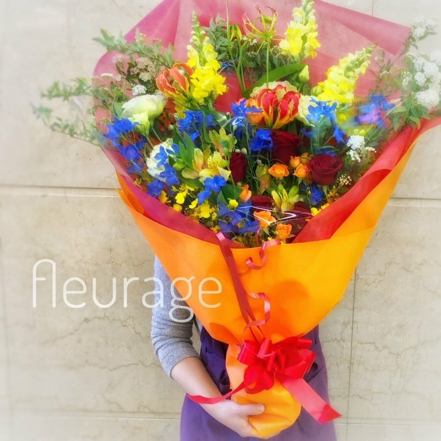 カラフルで見栄えのする花束(ワンサイド縦長タイプ) 結婚/プロポーズ