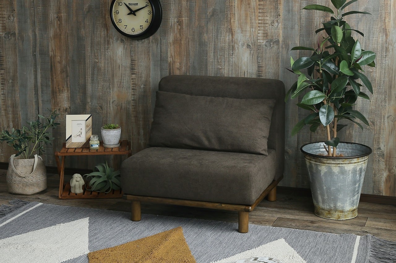 シンプルデザイン 1人掛けローソファ（カーキ） | TKSKSHOP☆送料無料☆