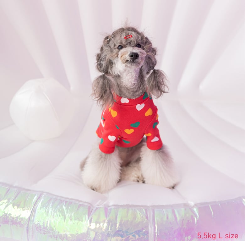 heart crew neck top S ~ 2XL 3color / 犬服 秋冬 新作 可愛い ワンコ服 ストレッチ 犬の服 長袖T シャツ ドッグウェア ハート柄 お揃い ハイネック 小型犬 中型犬 b45