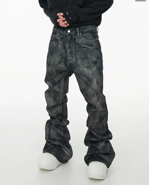 uneven pattern flare denim