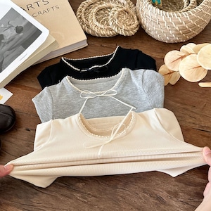 秋リボン長袖リブTシャツ3色