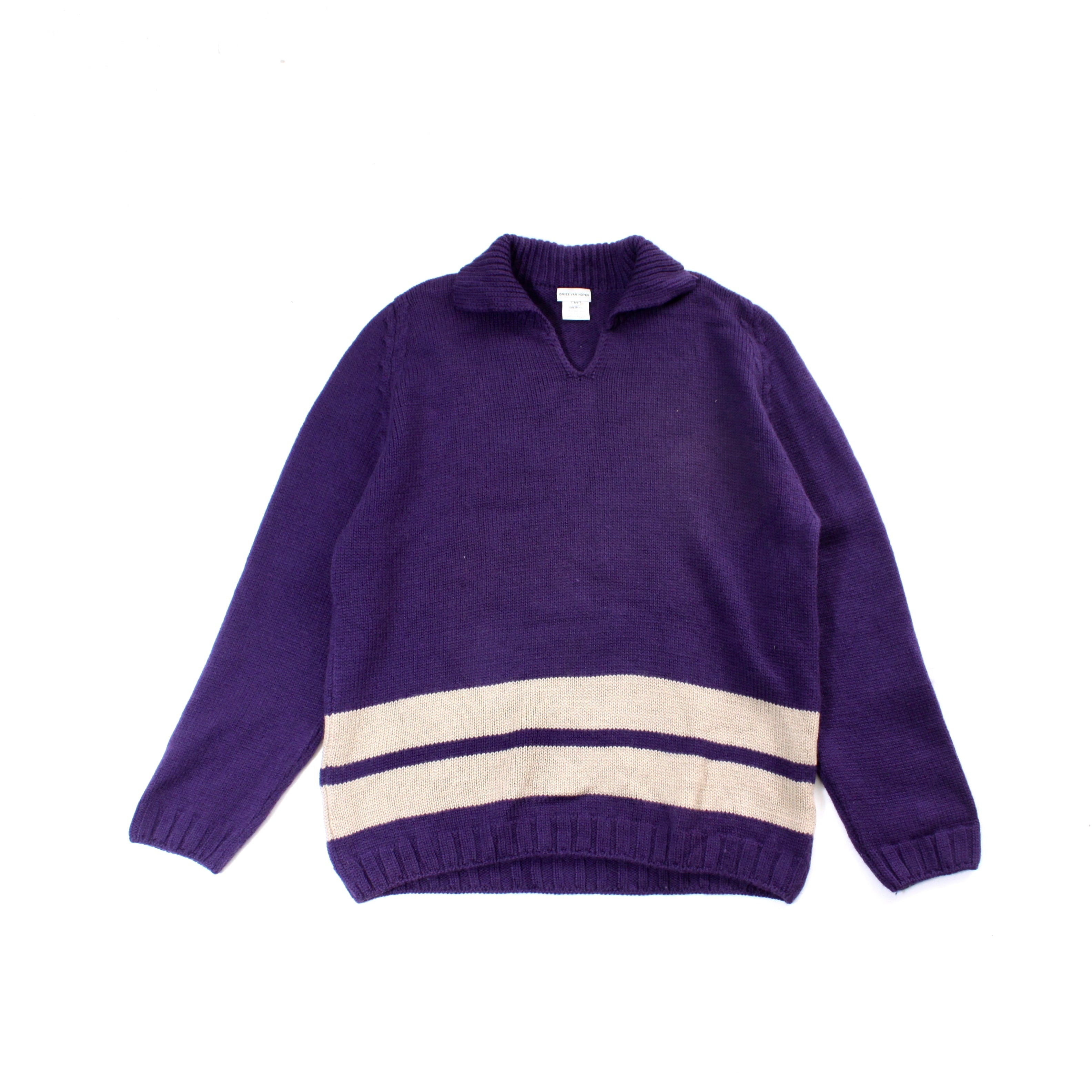 0749. ~2000's Dries Van Noten Numbering knit sweater Purple 