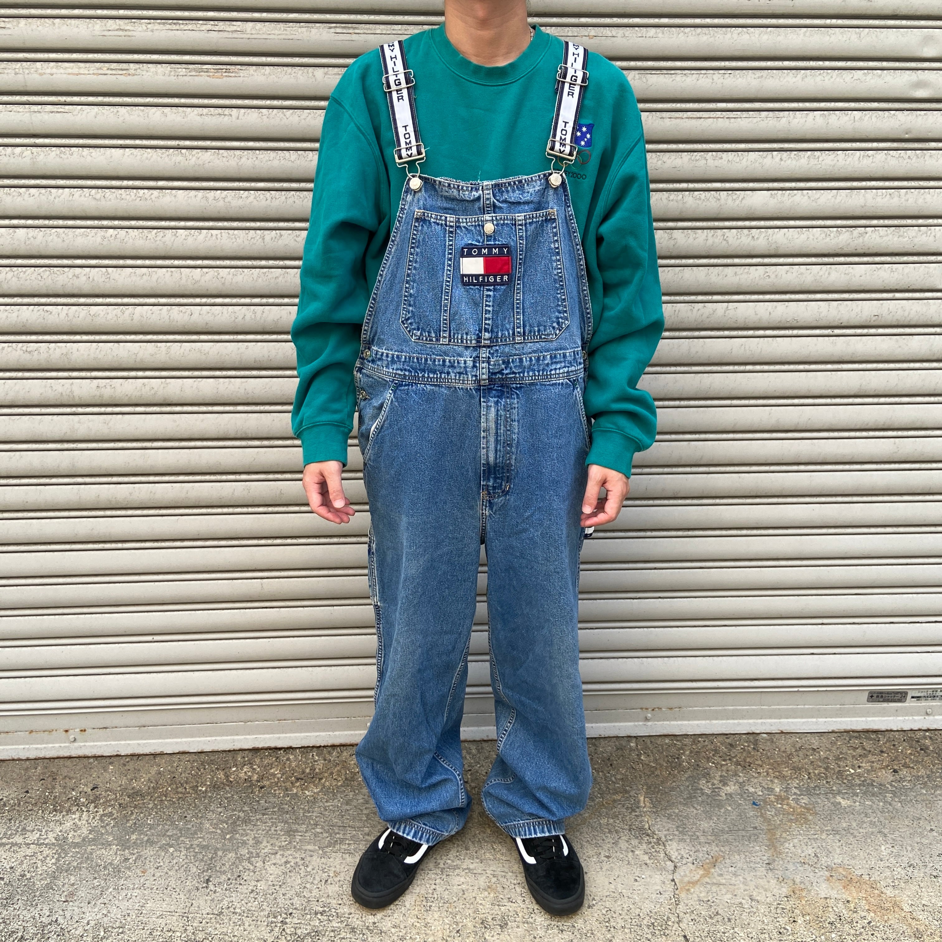 90s TOMMYJEANS トミーヒルフィガー デニムオーバーオール 中濃 M 