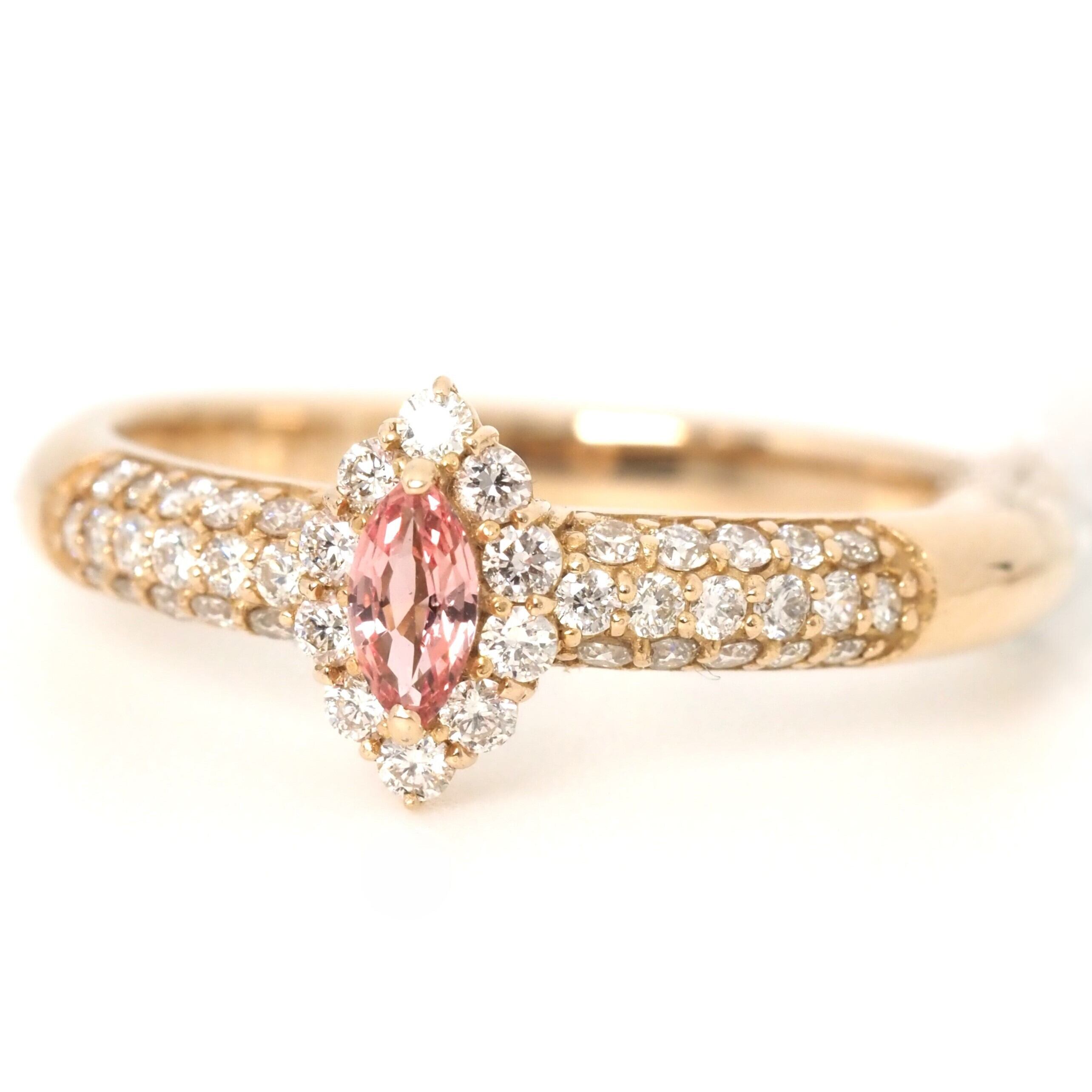 新品 パパラチアサファイア ダイヤ リング 0.24ct K18PG