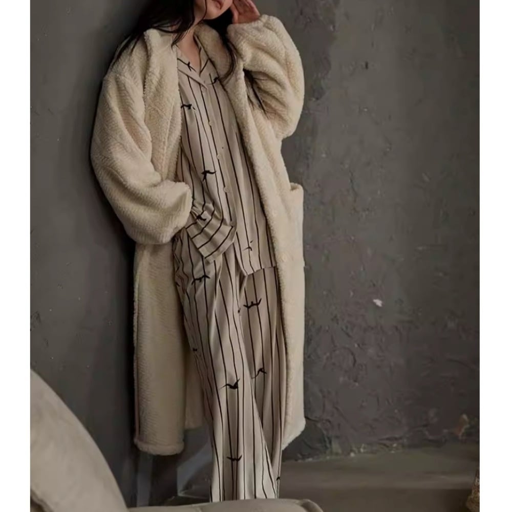 訳ありSALE【M-XL】ladies warm stand collar long robe p1600
