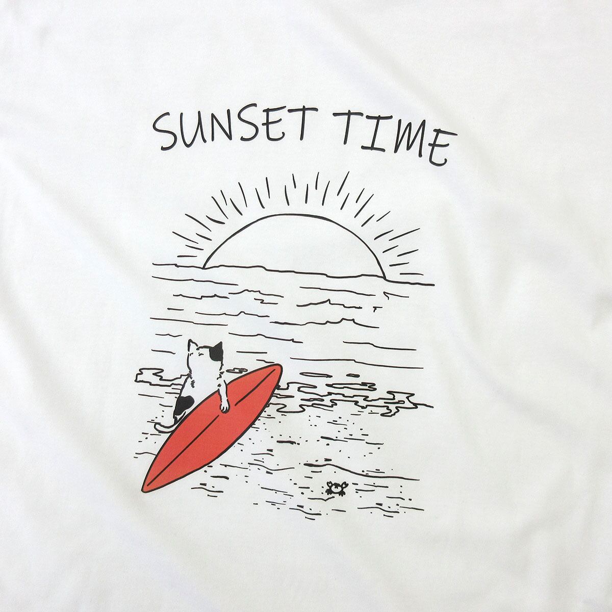 猫とサンセット ネコ Tシャツ cat51 SUNSET TIME 手描きイラスト 猫服 ゆるキャラ ねこ柄 猫柄