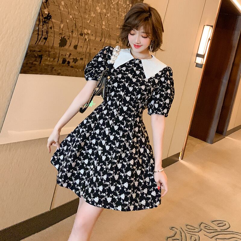 Flowerデザイン 刺繍カラーウェストパールボタンドレス スプリング 春物 真珠 フラワーデザイン MIUCO45085239035