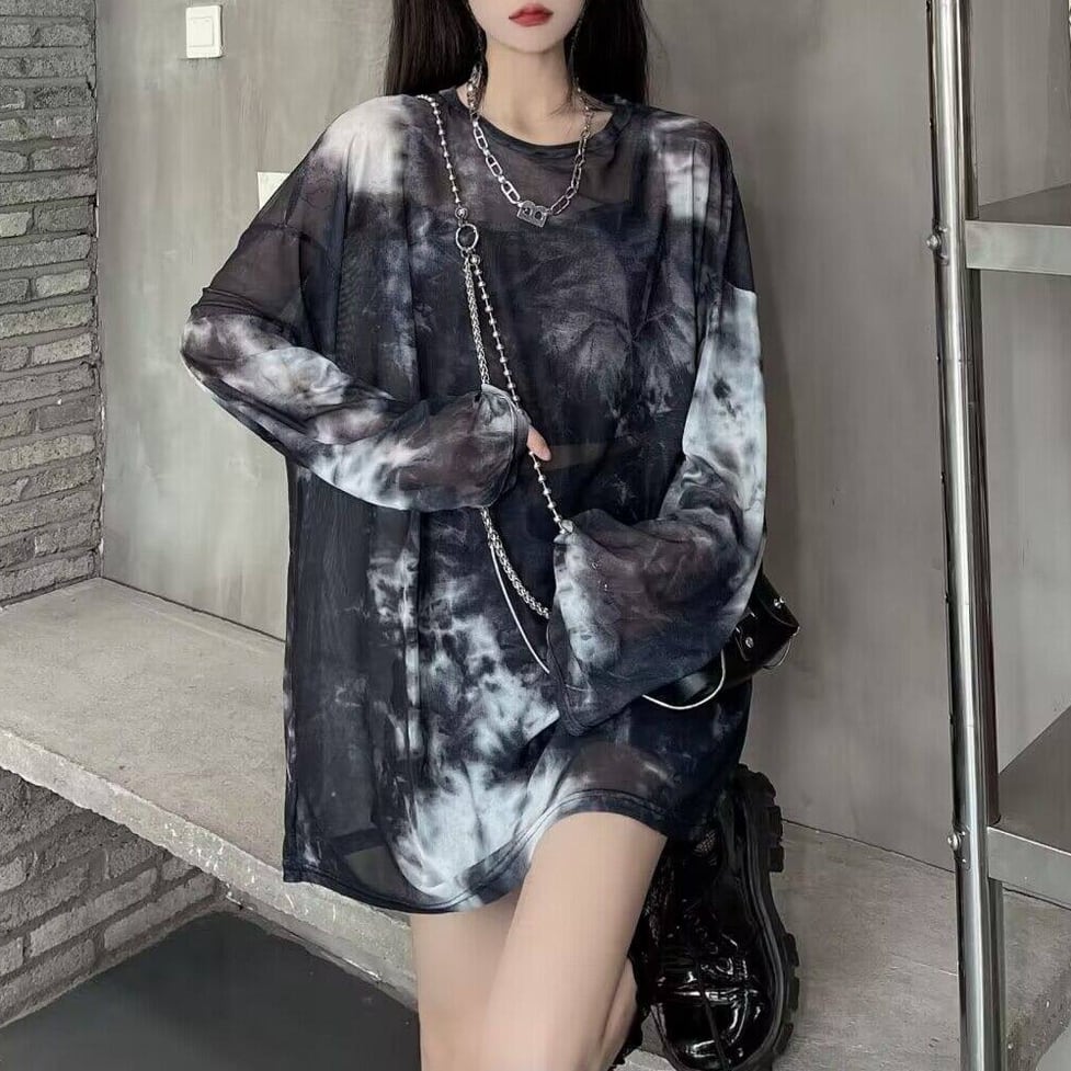 sheer tiedye long tops / l0407