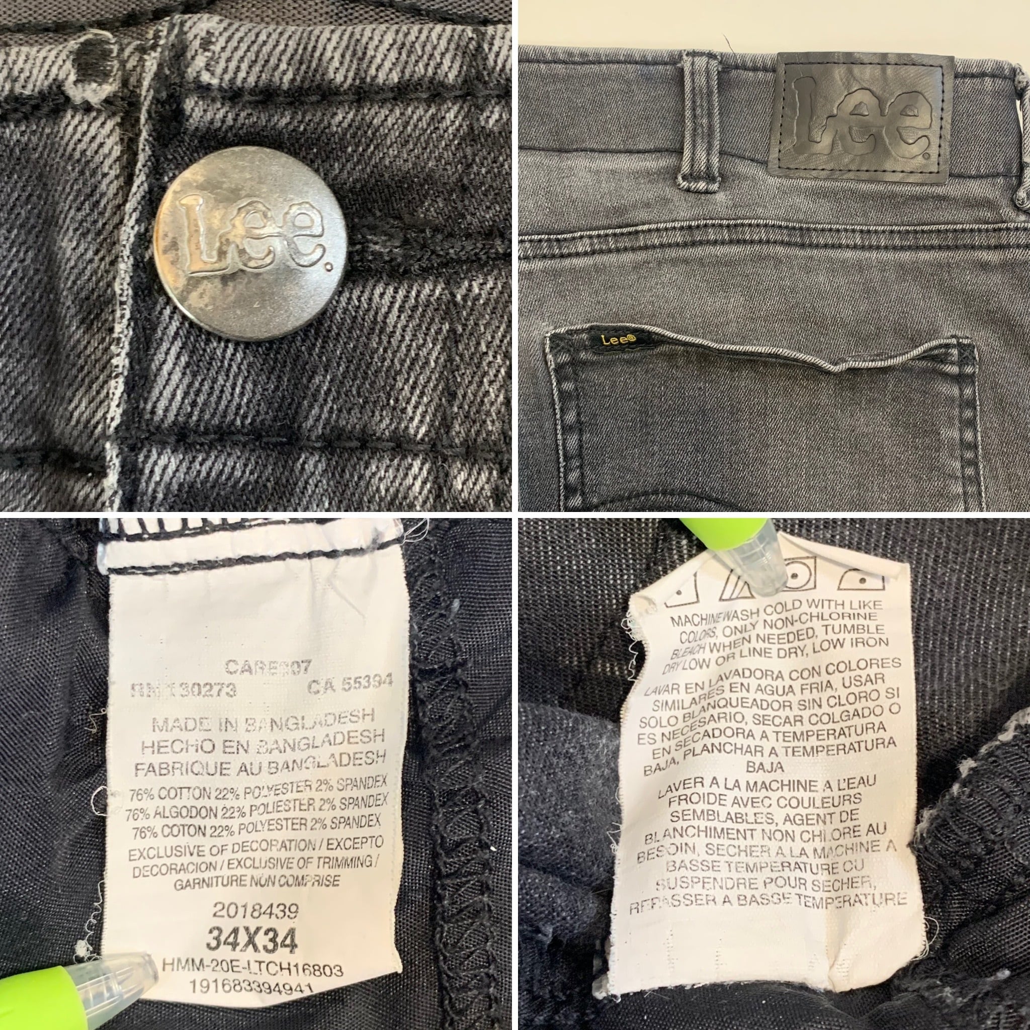 8524 Lee ブラックデニム スリムストレート スキニー ストレッチ W34
