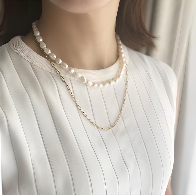 淡水パールのバロックネックレス　金アレ対応　淡水真珠