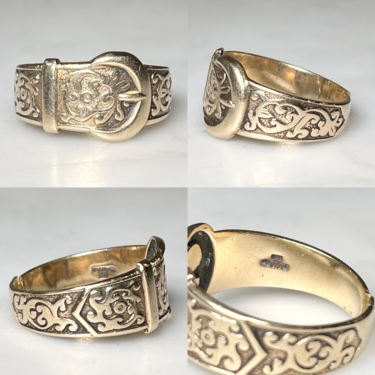 vintage engraved 9ct gold buckle ring
