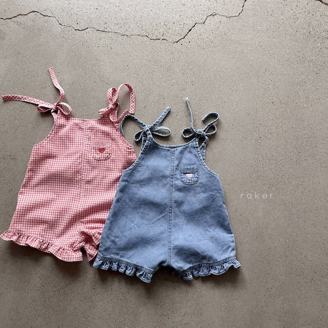 【取寄】raker|heart embroidery jumpsuit (blue denim)|ハート刺繍ジャンプスーツ(ブルーデニム)|XS-L|kids|26 summer 2nd