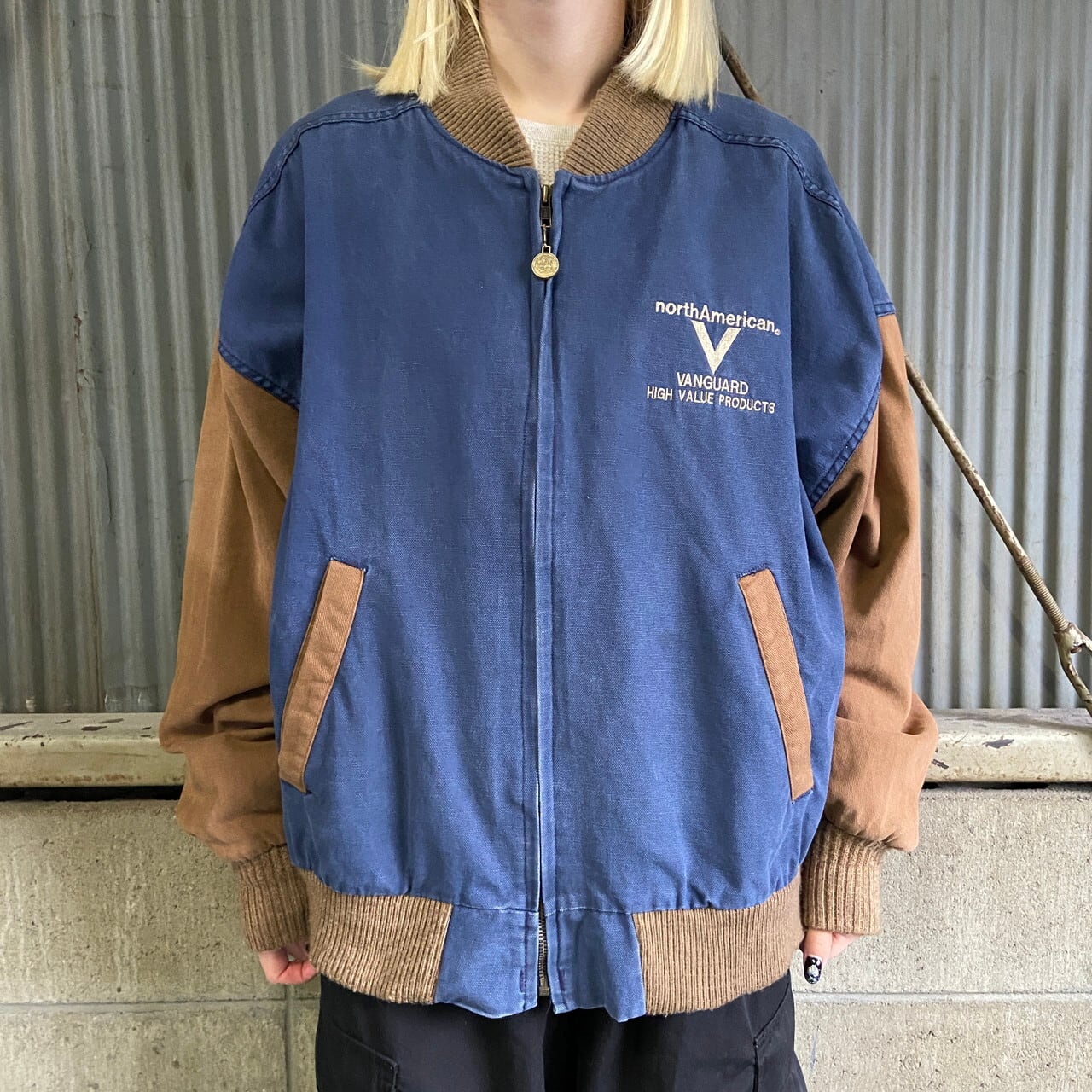 ビンテージus古着90s Dunbrooke企業ロゴ デニムスタジャン