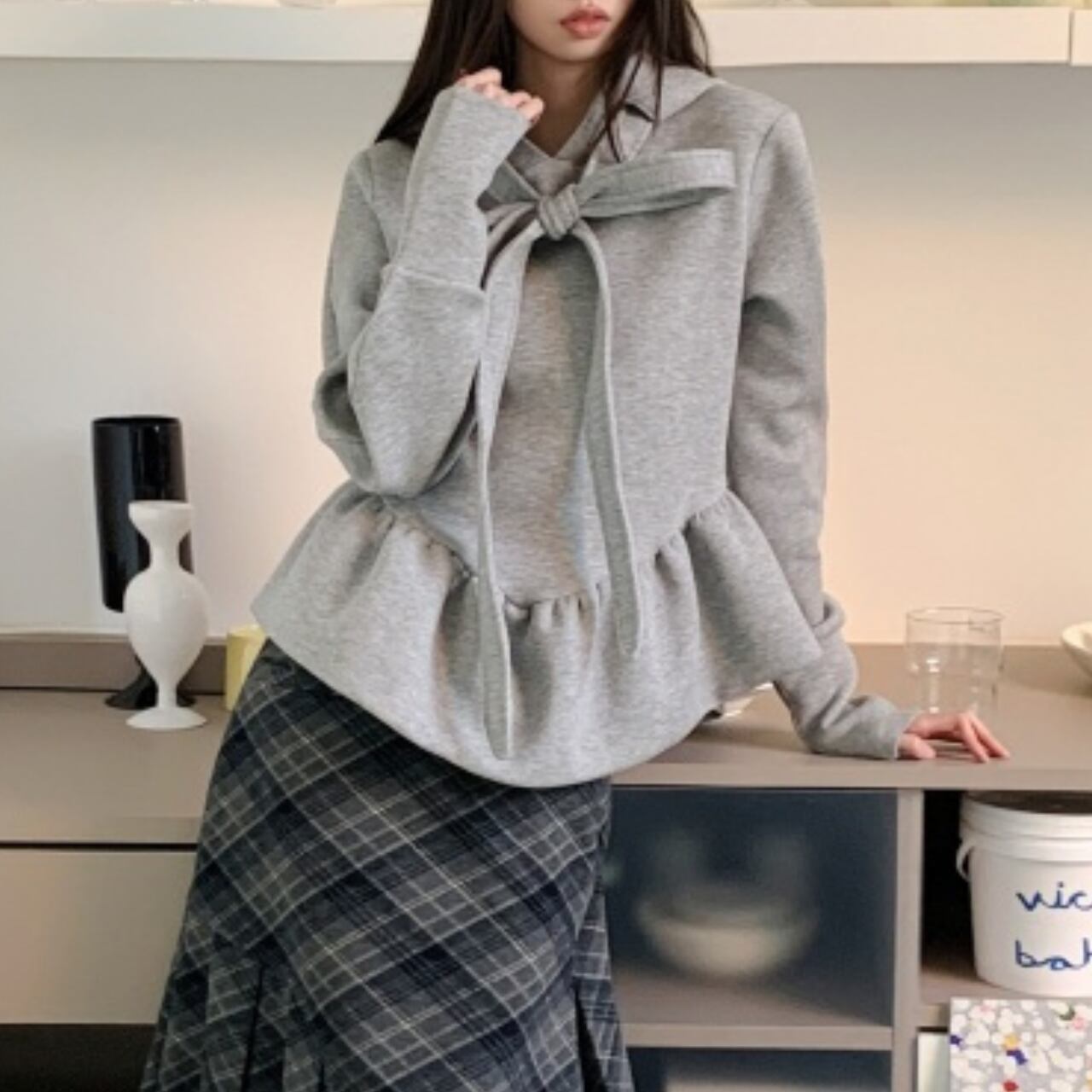 リボンフレア ペプラムパーカー A4242