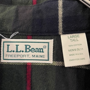 【L.L.Bean】70s 80s USA製 長袖シャツ ネルシャツ ディープグリーン チェック アウトドア ビンテージ L US古着 アメリカ古着