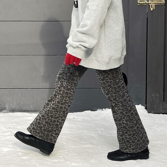 leopard fleece-lined flare-pants　2litr05980
