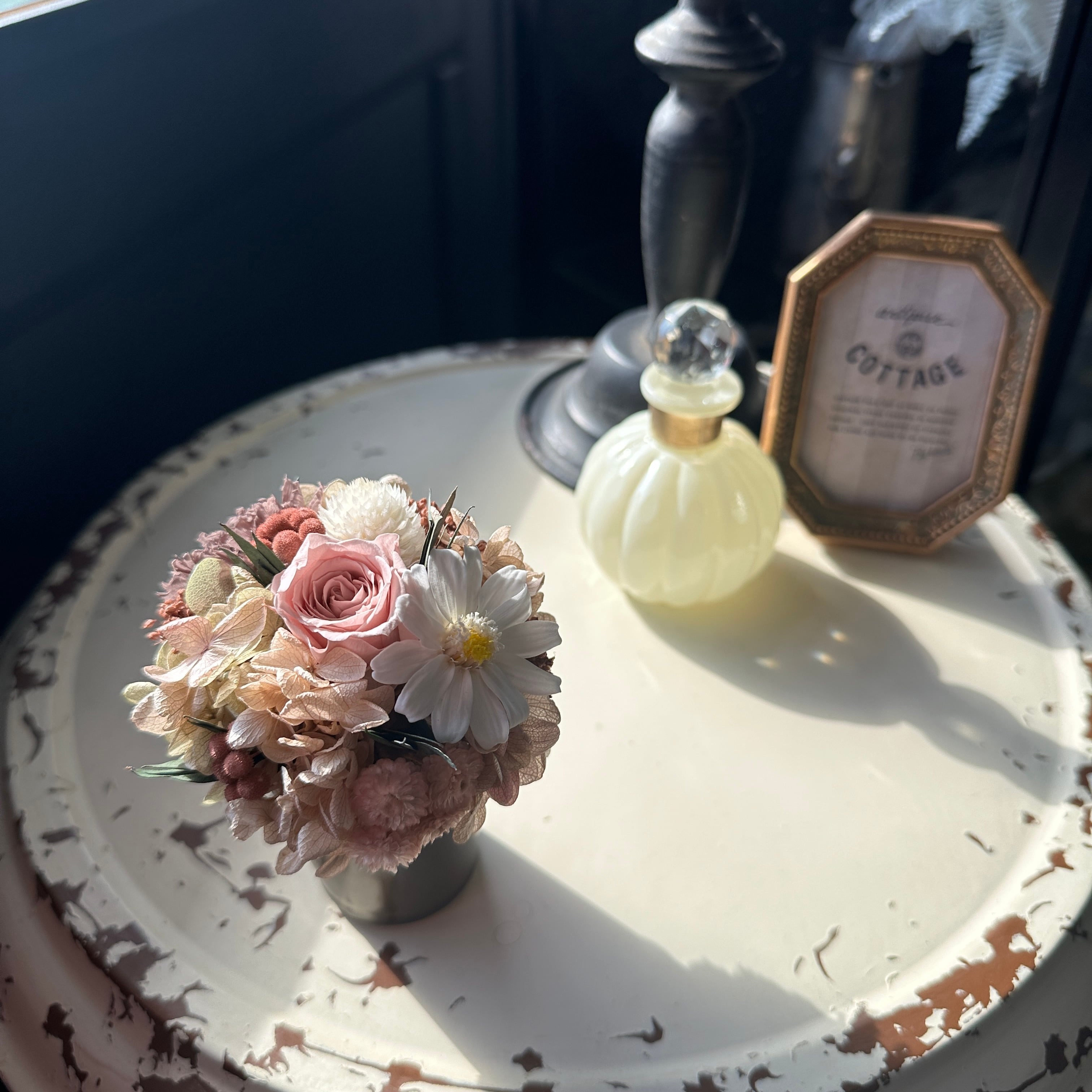 ラウンドアレンジメントSsize プリザーブドフラワー グレイッシュ