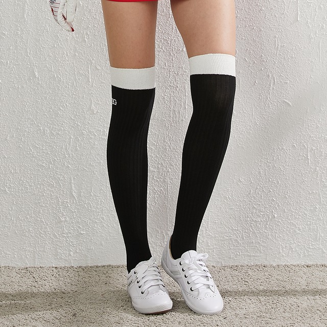 バイカラー　リブニーハイソックス