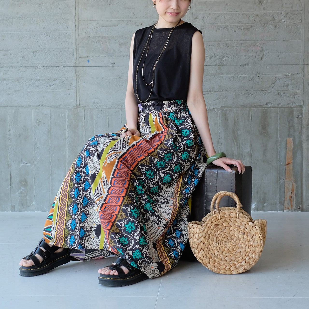ヒス、カラフル総柄キャミ更にお値下げ！！ スカラー ScoLar スカラー総柄デニム切替キャミワンピ （サックス