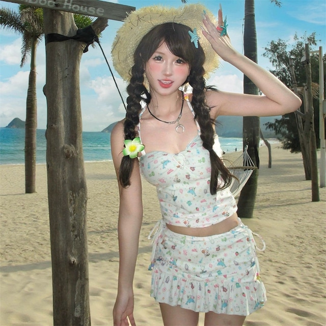 水着 セパレート 温泉 かわいい 2点セット リゾート プリント M L XL