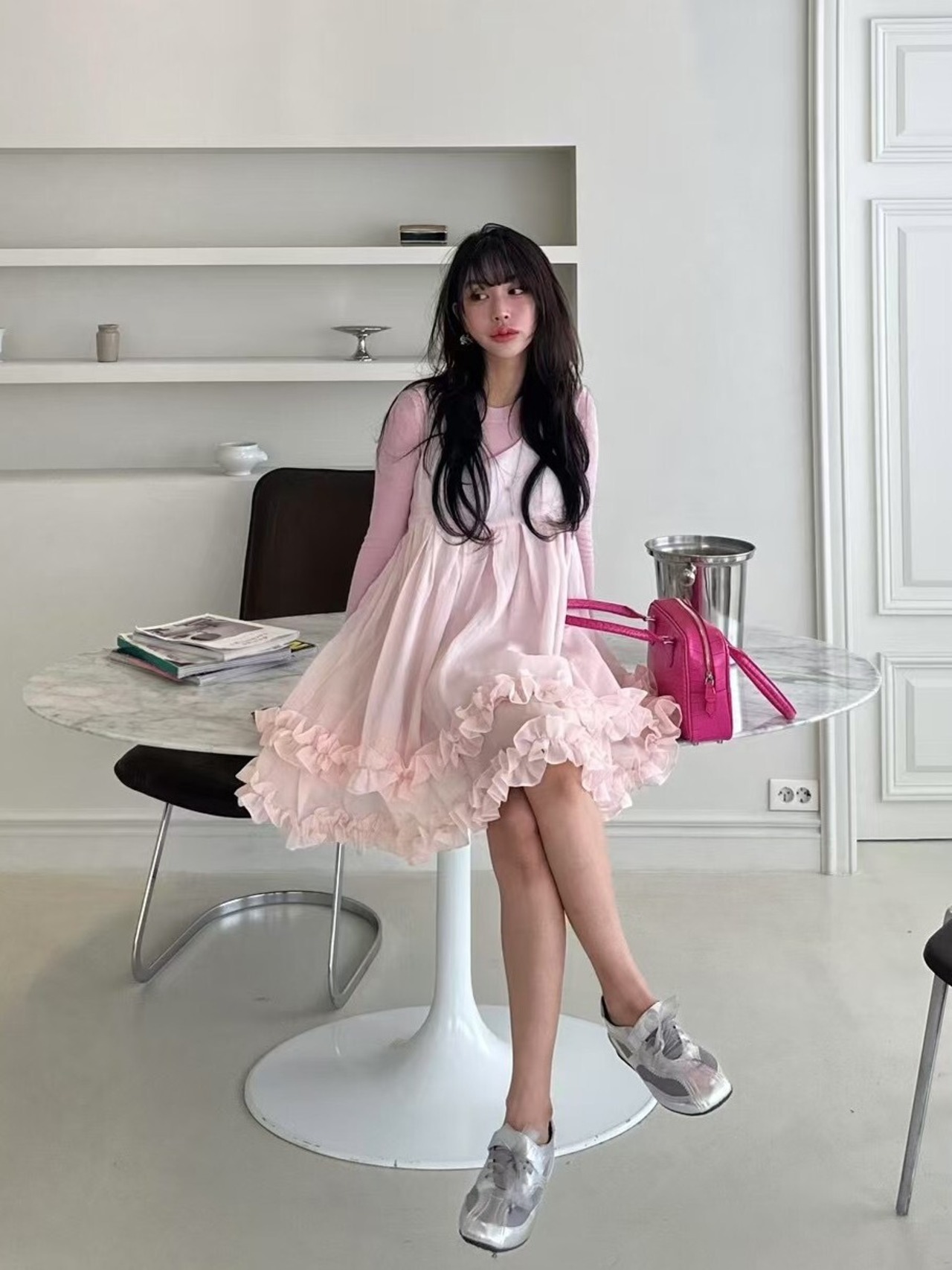 ギャザーフリルワンピース D1372