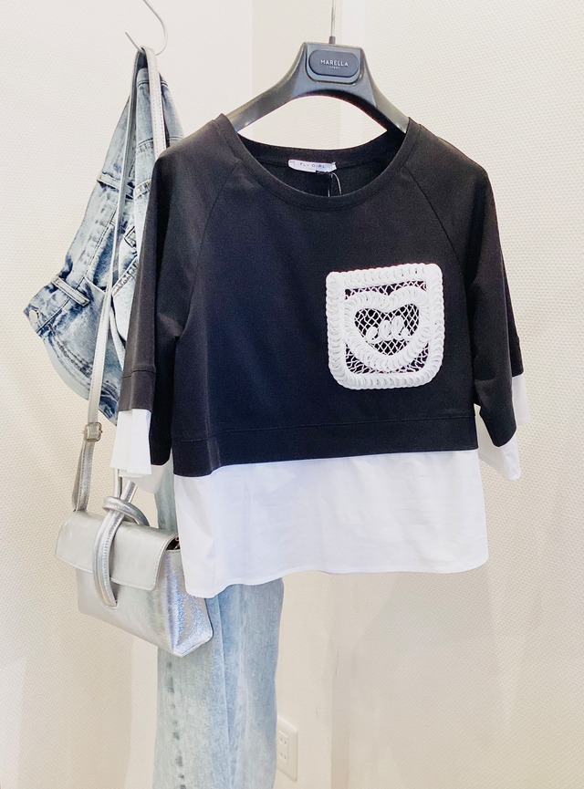 刺繍ポケット異素材コンビカット