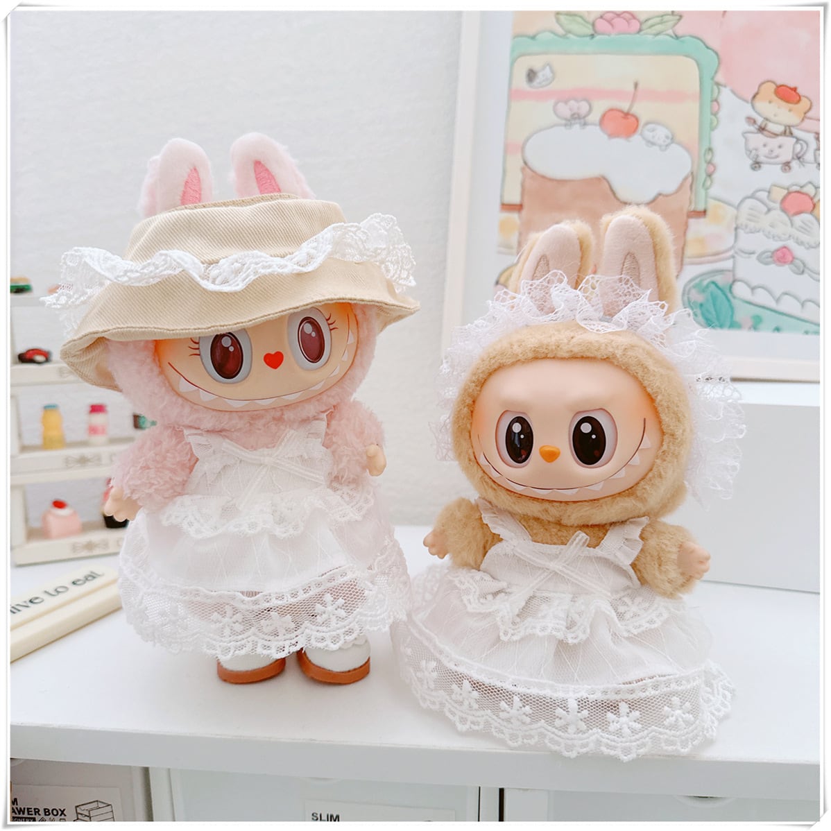 LABUBU 1-3代用 レースワンピース+ヘアバンド+帽子 ラブブ ぬいぐるみ
