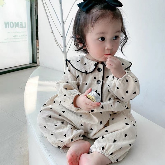【60㎝-100㎝】ハート柄　カバーオール　長袖　ロンパース　女の子　ベビー服　韓国風　可愛い　女の子　ベビー　子供服