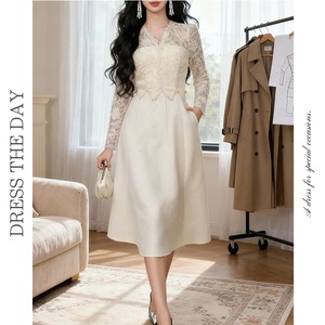 レース切り替えシアースリーブドレス D0231