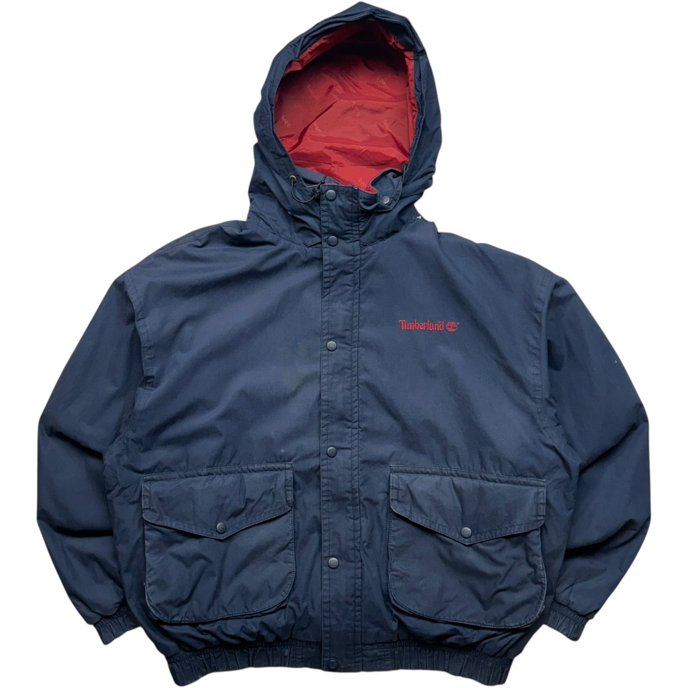 《L》Timberland ティンバーランド ロクヨンクロス ナイロンジャケット 裏地フリース ネイビー 90年代 vintage no.6470